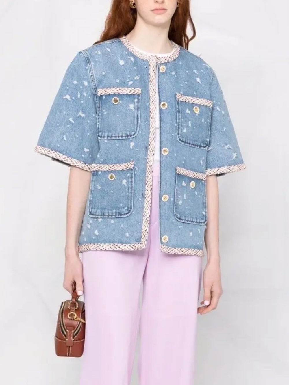 Lorette distressed short-sleeved denim jacket